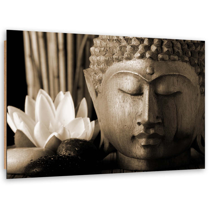 Estampado de panel decorativo, cabeza de Buda con lirio