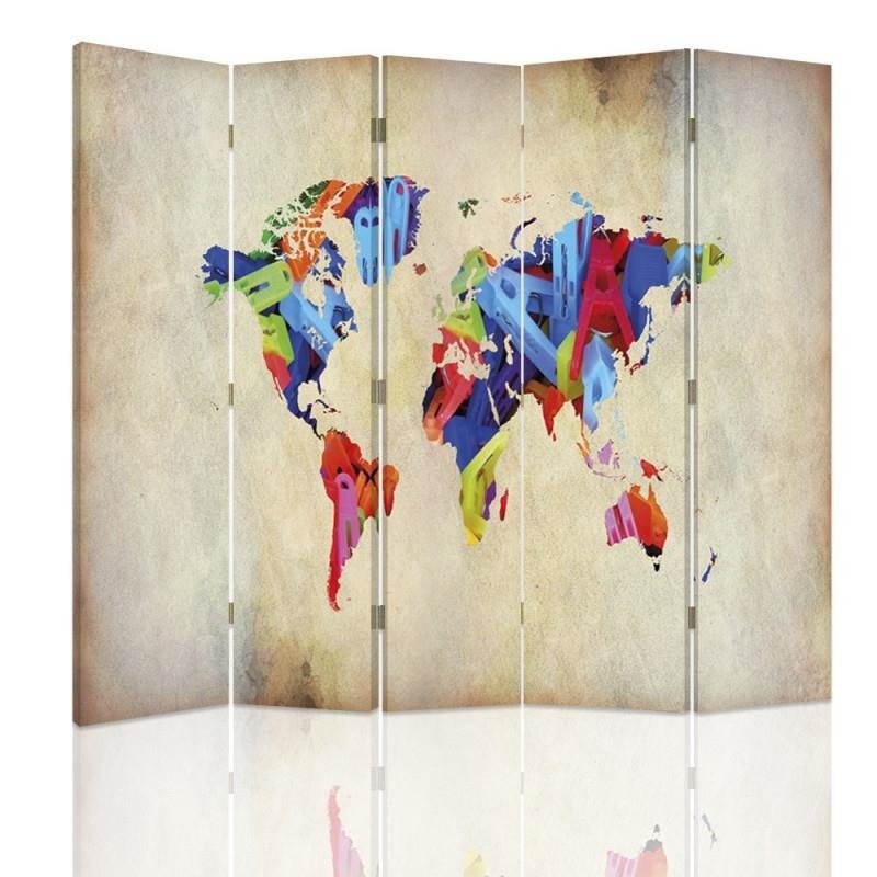 Room divider Double-sided, Colorful World Map