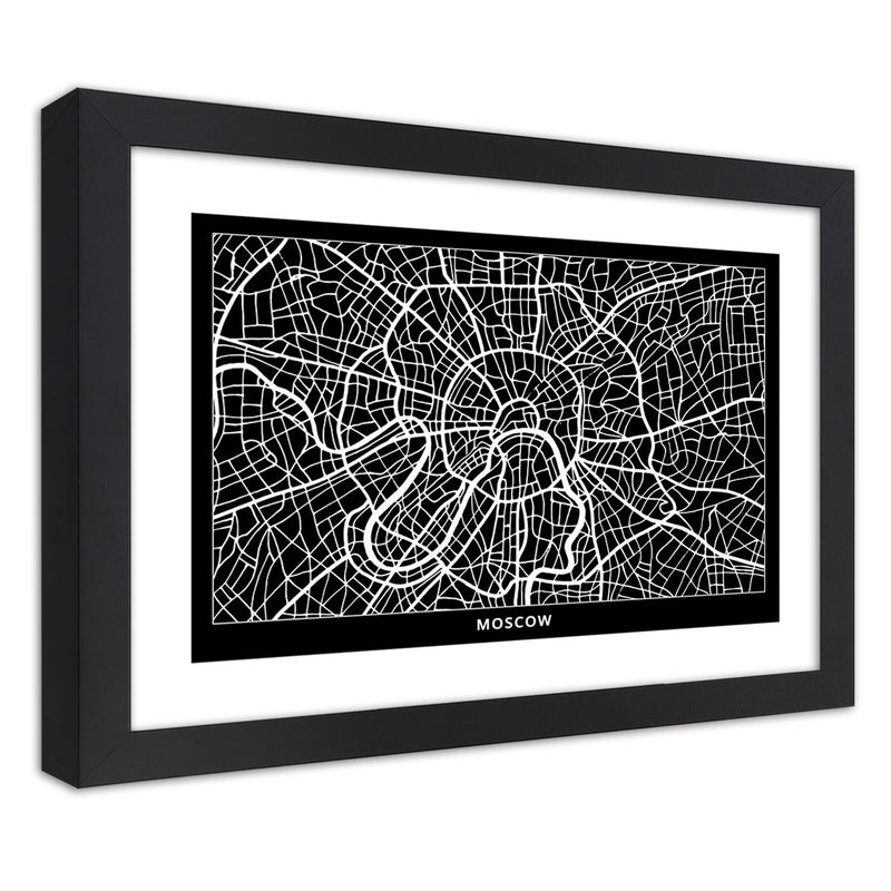 Imagen en marco negro, plano de la ciudad de Moscú