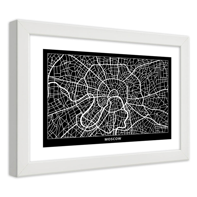 Imagen en marco blanco, plano de la ciudad de Moscú.