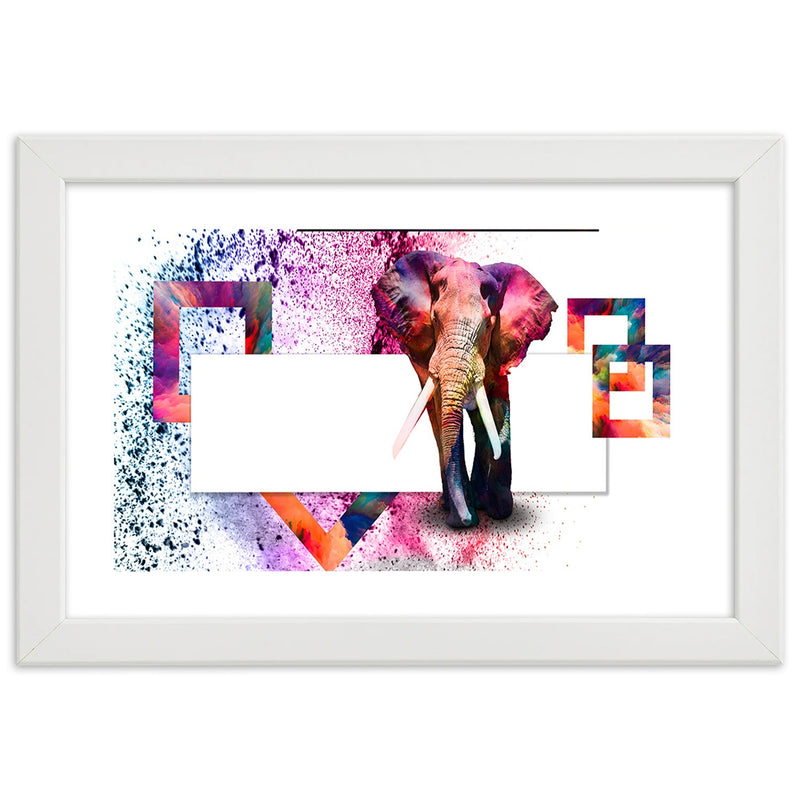 Cuadro en marco blanco, Elefante de colores