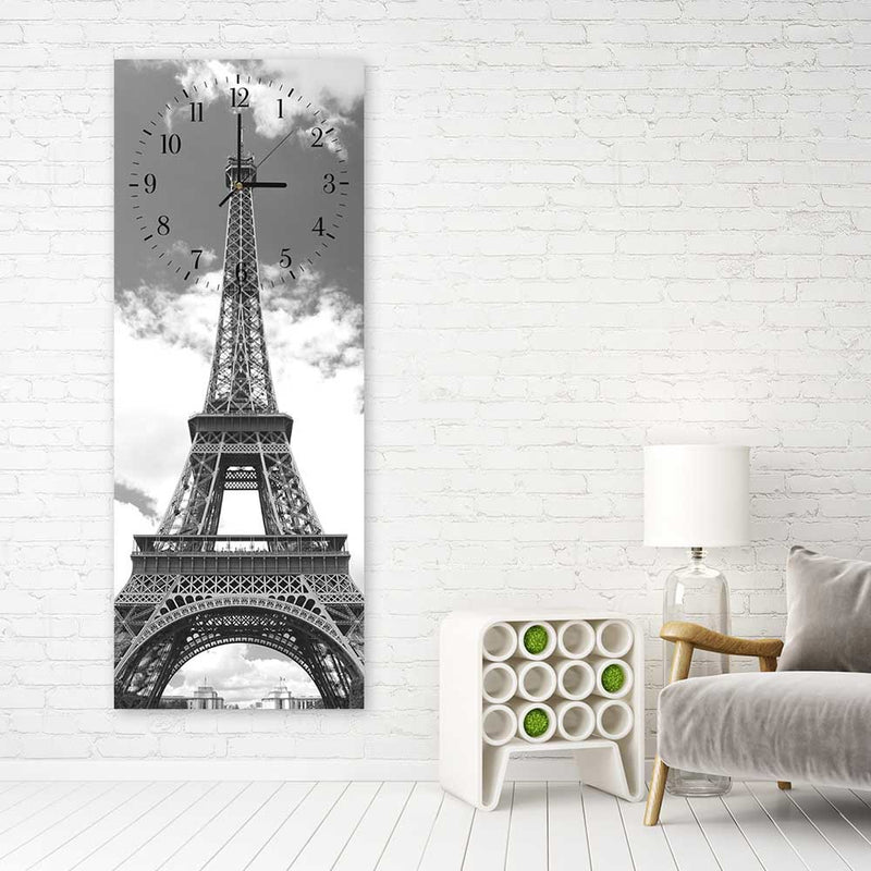 Wall clock, Eiffel Tower in the clouds
