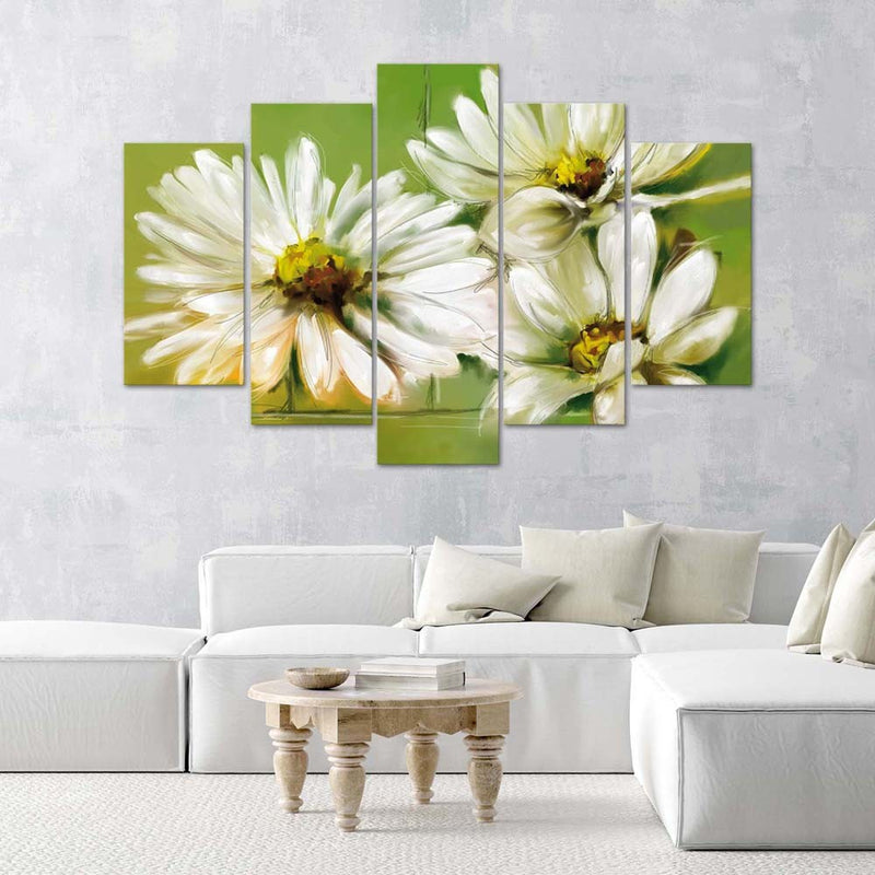 Five piece picture canvas print, White flowers
