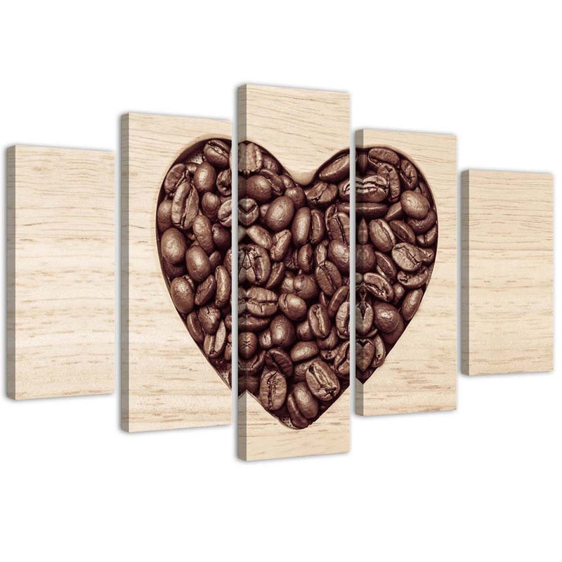 Five piece picture canvas print, Coffee bean heart