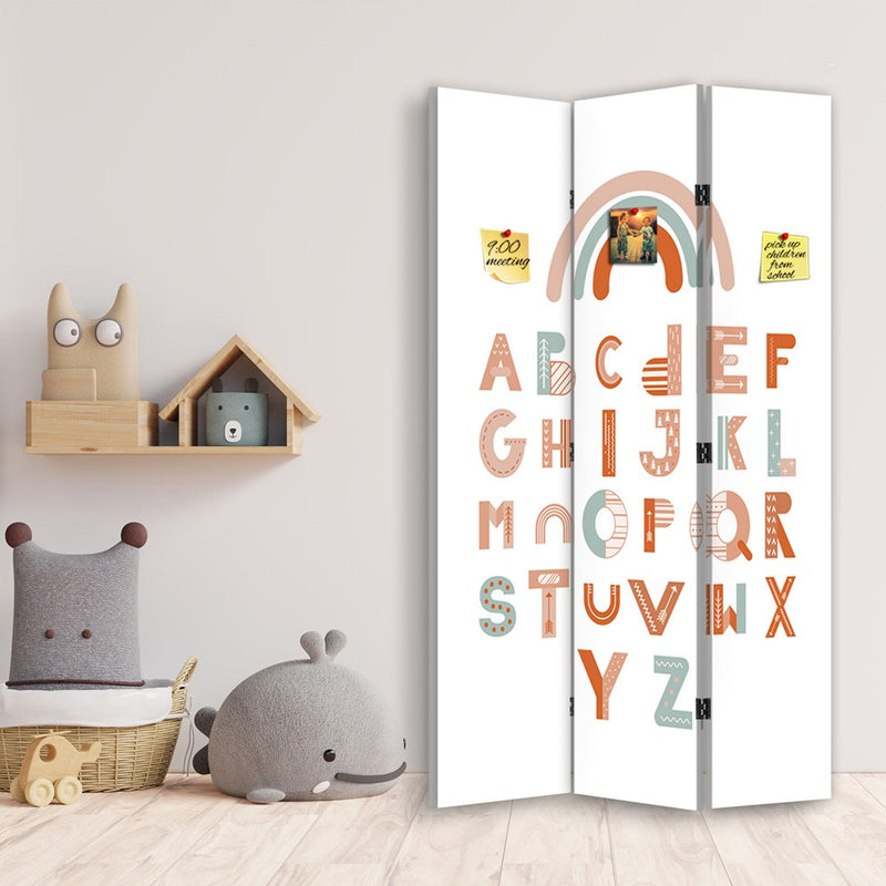 Room divider Double-sided PIN IT, Alphabet with rainbow