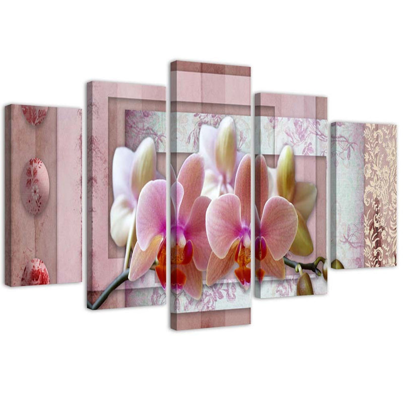 Five piece picture canvas print, Pink orchid
