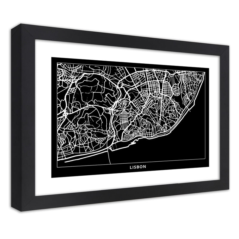 Cuadro en marco negro, Plano de la ciudad de Lisboa