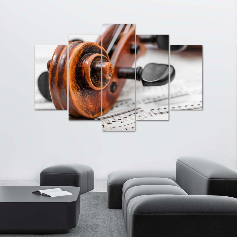 Five piece picture canvas print, Violin and notes