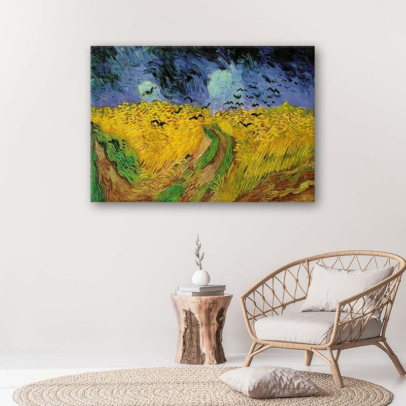 Canvas print, Field of wheat with ravens - v. van gogh reproduction