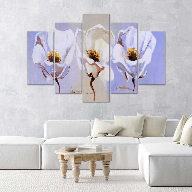 Five piece picture canvas print, Three flowers