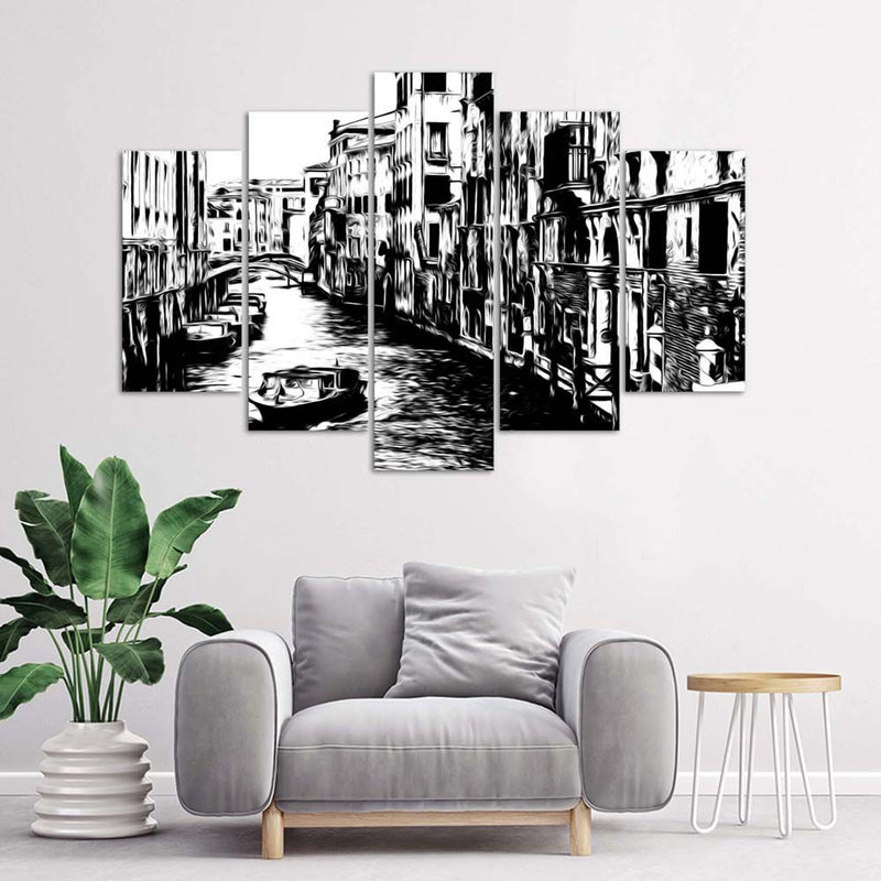 Panel decorativo con cuadros de cinco piezas, canal veneciano