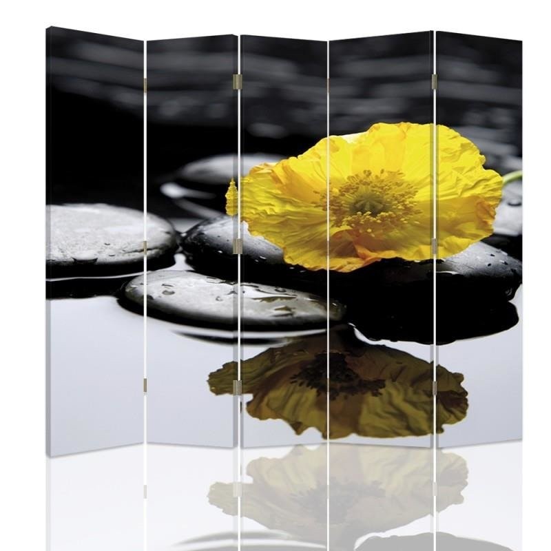 Room divider Double-sided, Zen with yellow flower