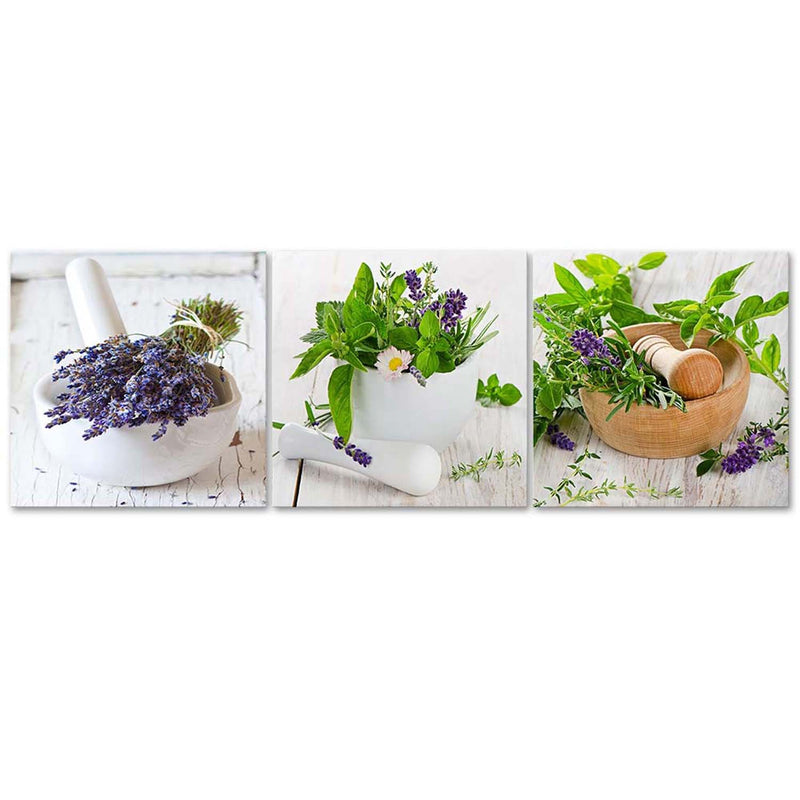 Set of three pictures canvas print, Herbs in the kitchen