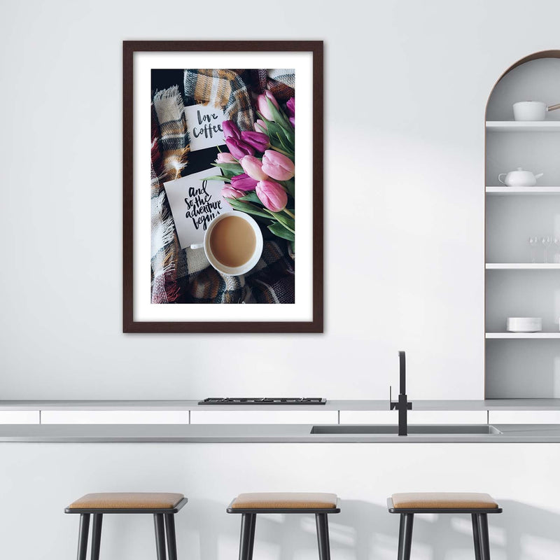Picture in brown frame, Coffee morning