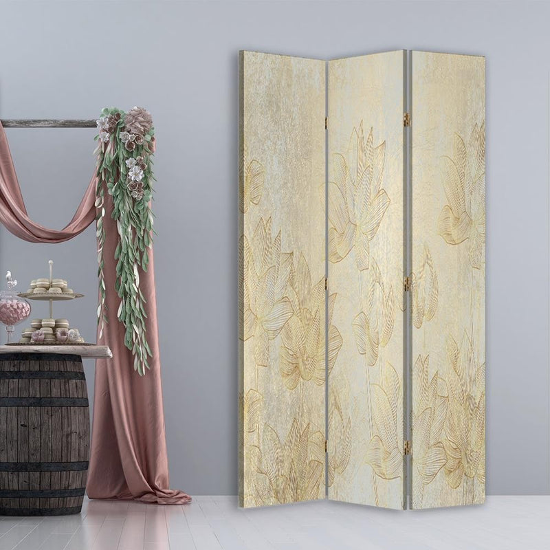 Room divider Double-sided rotatable, Golden flowers