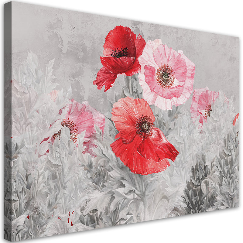 Canvas print, Red poppies on a grey meadow