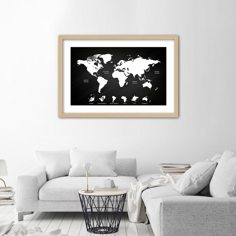 Picture in natural frame, Contrasting world map and continents