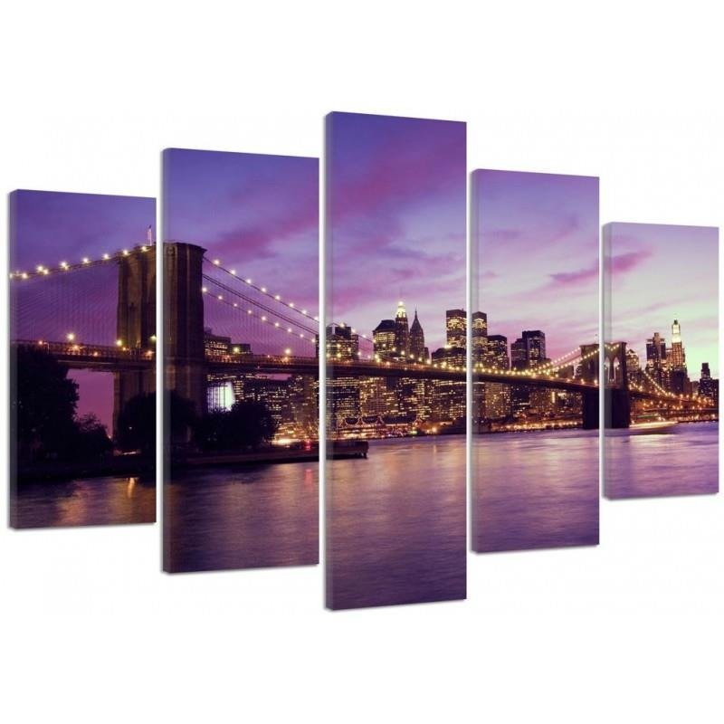 Five piece picture canvas print, Manhattan at sunset