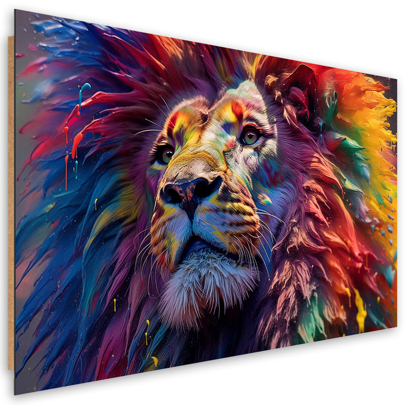 Deco panel print, Neon Lion Africa AI