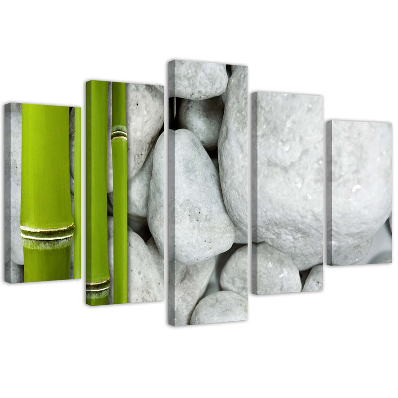 Five piece picture canvas print, Zen composition with stones and bamboo