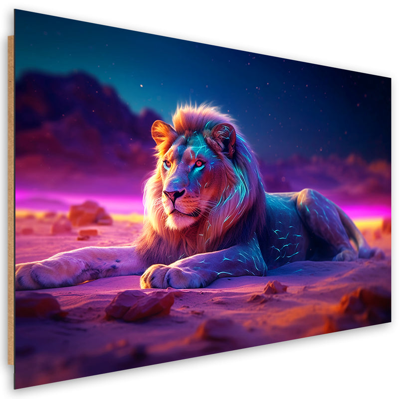 Deco panel print, Lion Nature Animal Neon