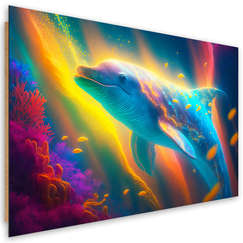 Deco panel print, Neon whale