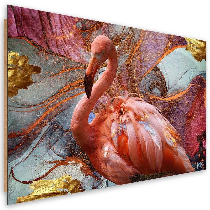 Deco panel print, Pink flamingo on abstract background