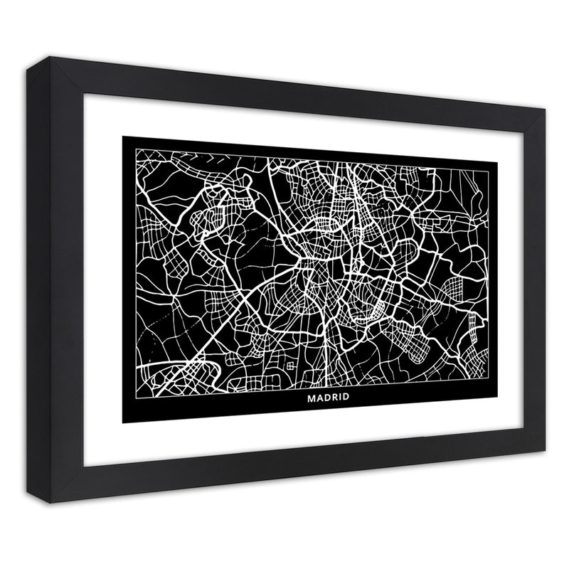 Cuadro en marco negro, Plano de la ciudad de madrid