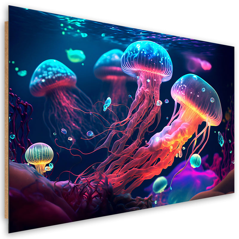 Deco panel print, Neon sea jellyfish