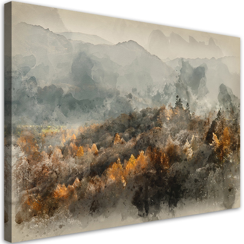 Canvas print, Autumn forest in the fog