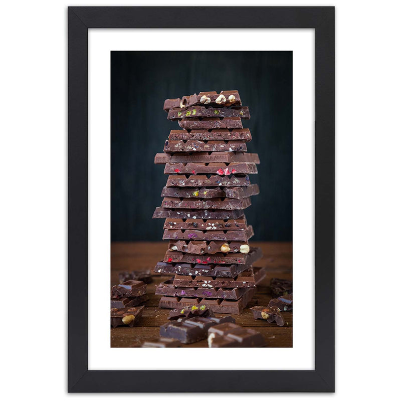 Cuadro en marco negro, Torre de chocolate de postre