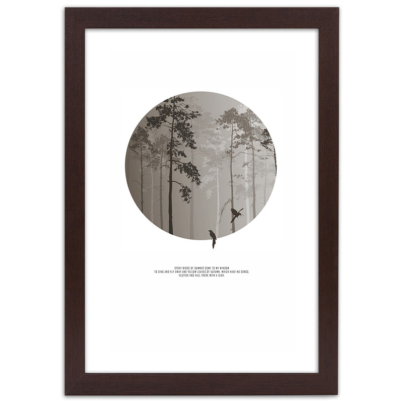 Picture in brown frame, Birds in a forest
