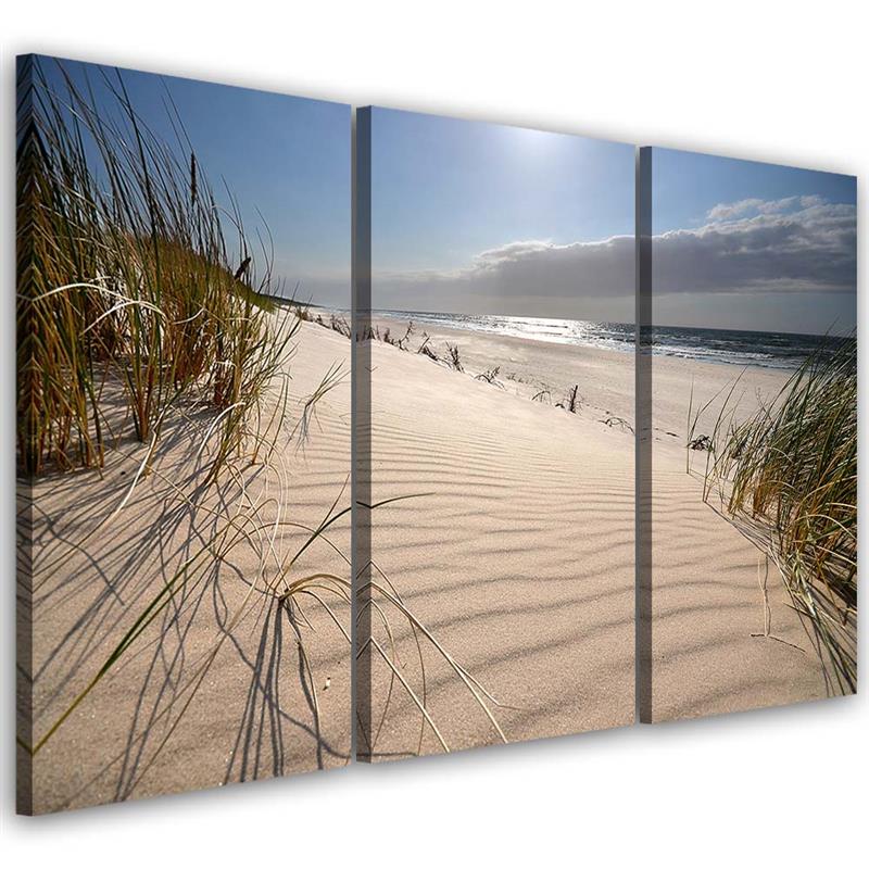 Three piece picture canvas print, Dunes on a beach