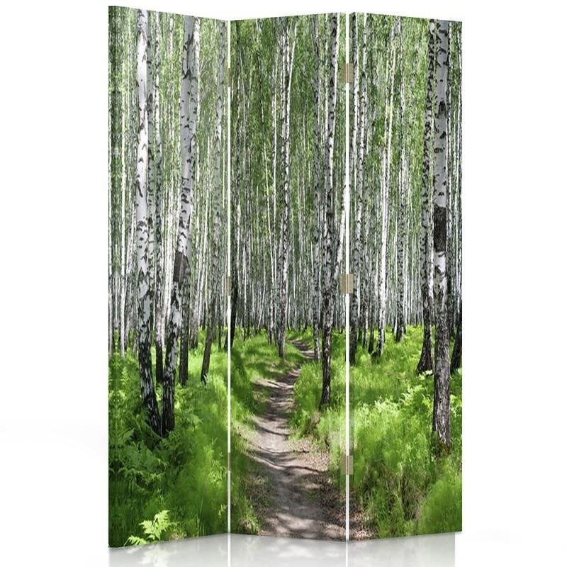 Room divider Double-sided rotatable, The path through the birch grove