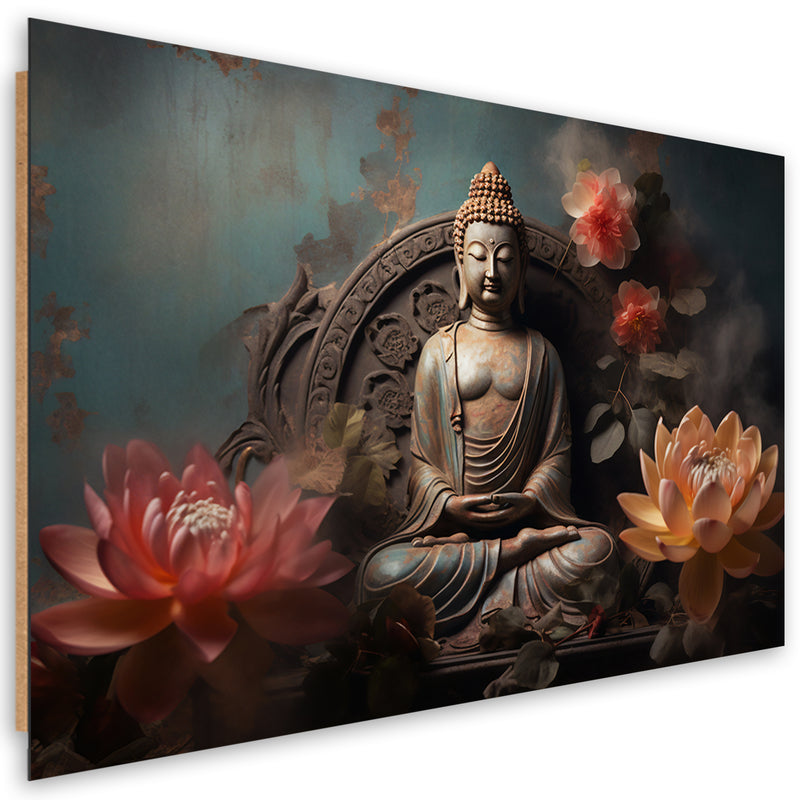 Cuadro de panel decorativo, Buda Zen Flores