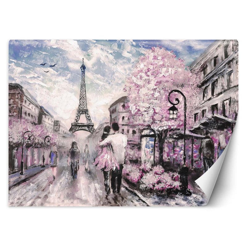 Wallpaper, Couple Paris as painted Pink