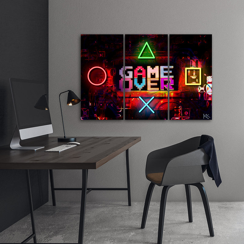 Three piece picture deco panel, Game Over for the gamer