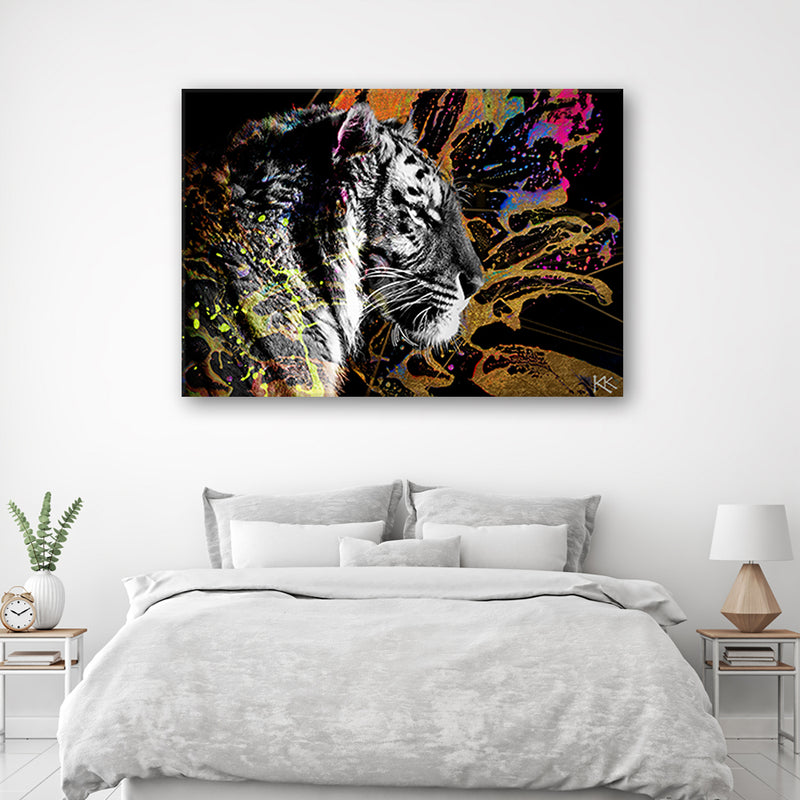 Canvas print, Tiger on colourful background