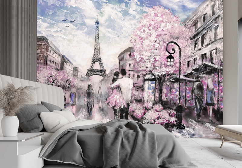 Wallpaper, Couple Paris as painted Pink
