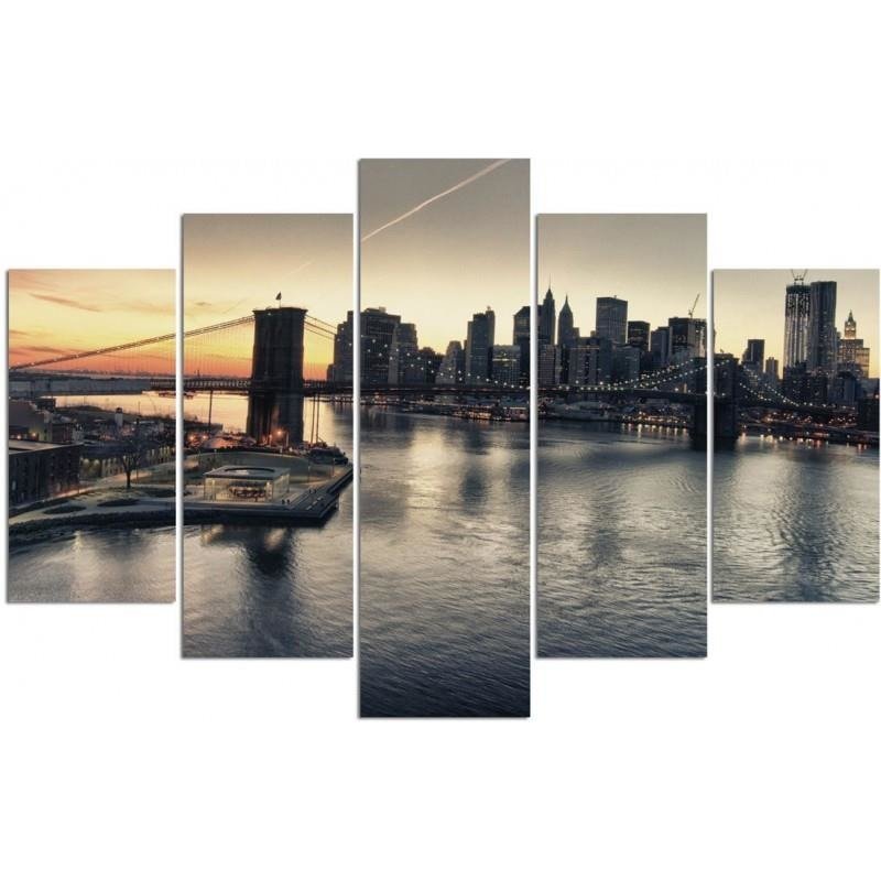 Five piece picture canvas print, Brooklyn bridge in new york