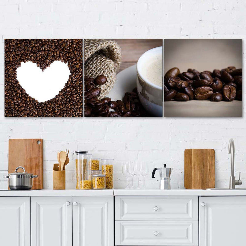 Set of three pictures canvas print, Aromatic coffee beans