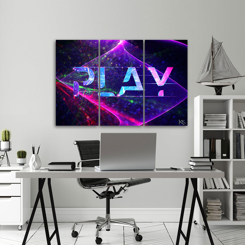 Three piece picture canvas print, The inscription play abstract