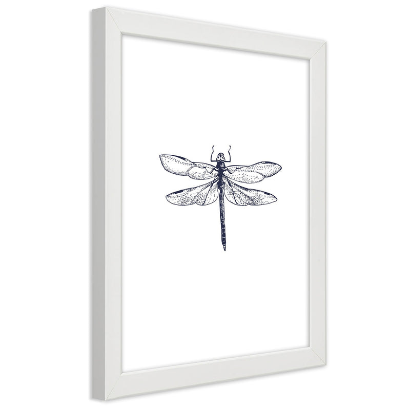 Picture in white frame, Dragonfly drawn