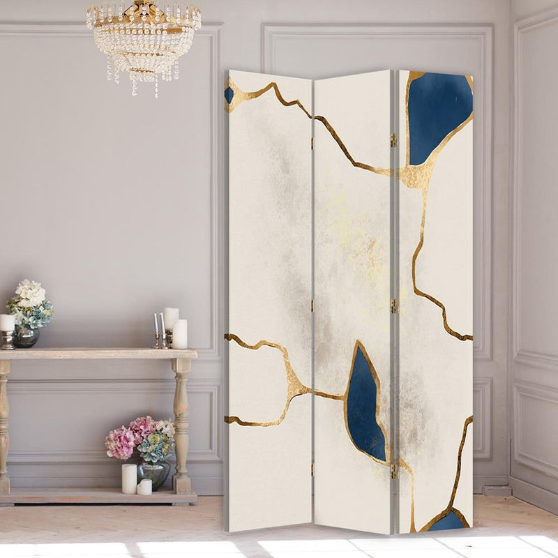 Room divider Double-sided rotatable, Blue-golden lines