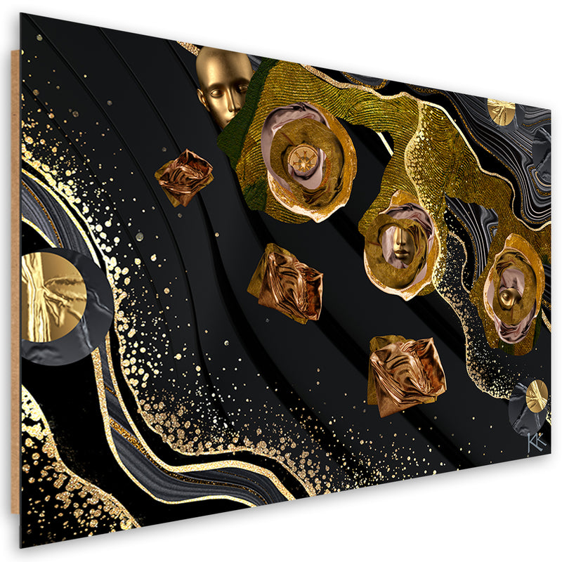Deco panel print, Golden faces abstract