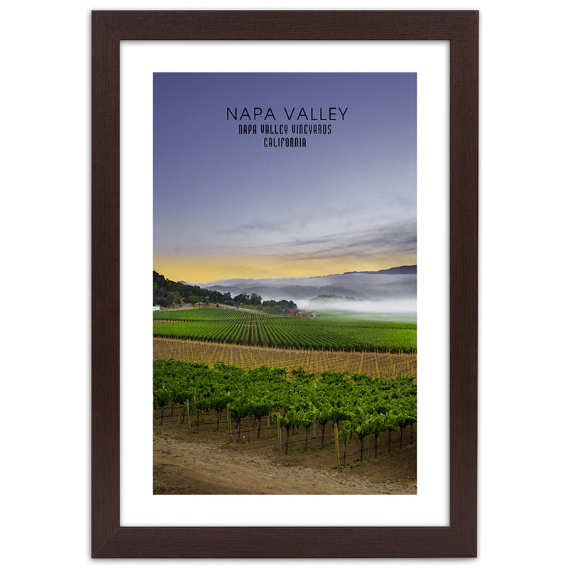 Picture in brown frame, Evening above napa valley