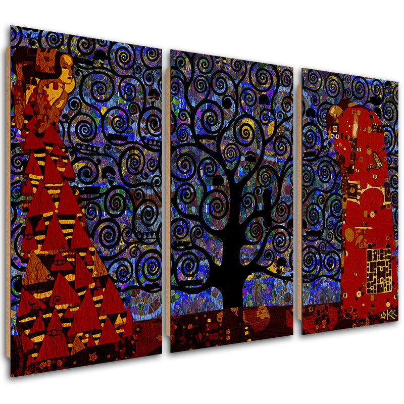 Panel decorativo de tres piezas, abstracto Blue Tree of Life