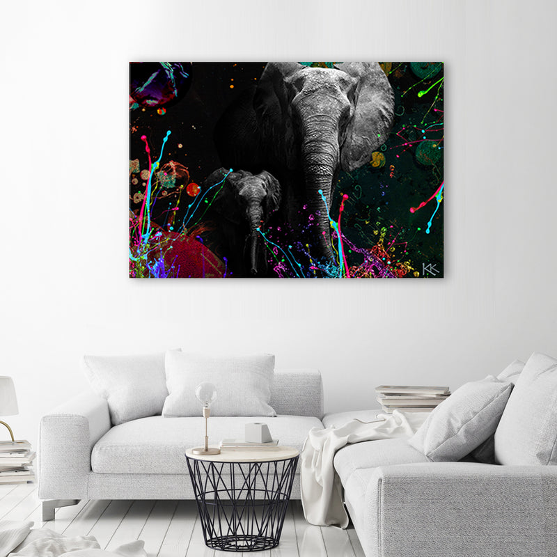 Cuadro decorativo con estampado de elefante sobre fondo de colores