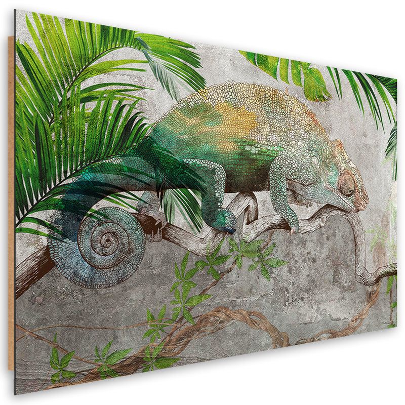 Deco panel print, Chameleon on branch jungle