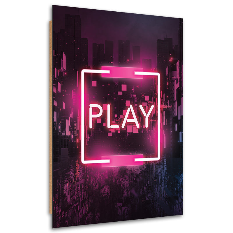 Panel decorativo estampado, escritura rosa PLAY para jugadores